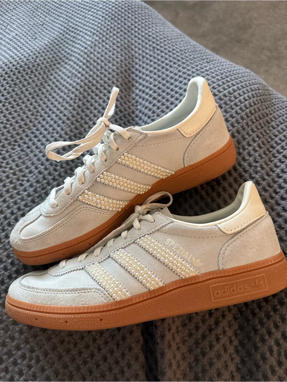 Adidas Spezial Suede Sneakers in Light Blue with Pearls